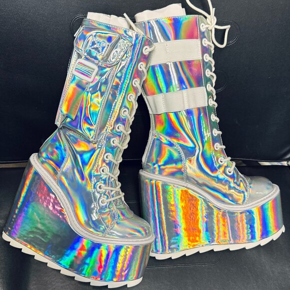 Holographic Platform Boots - Size 6 - YRU - NEW IN BOX - Picture 1 of 11